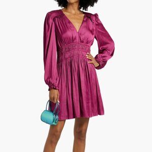 Maje Shirred satin mini dress - Magenta - FR 38